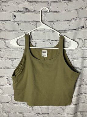PINK Victoria's Secret Olive Ribbed Scoop Crop Tank